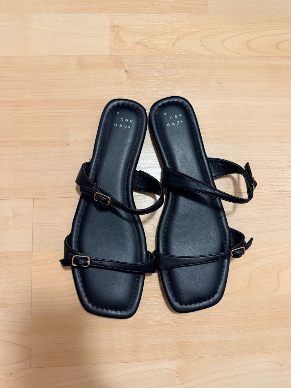 a new day Black Strappy Slide Sandals with Buckle Detail